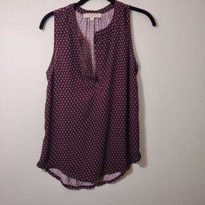 Loft Maroon Pattern Polka Dot Sleeveless Blouse S